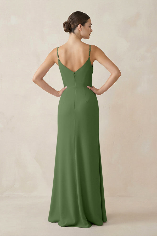 Ruched Sheath Spaghetti Strap Chiffon Bridesmaid Dress in Moss - SHE IS ME Bridesmaid Dresses