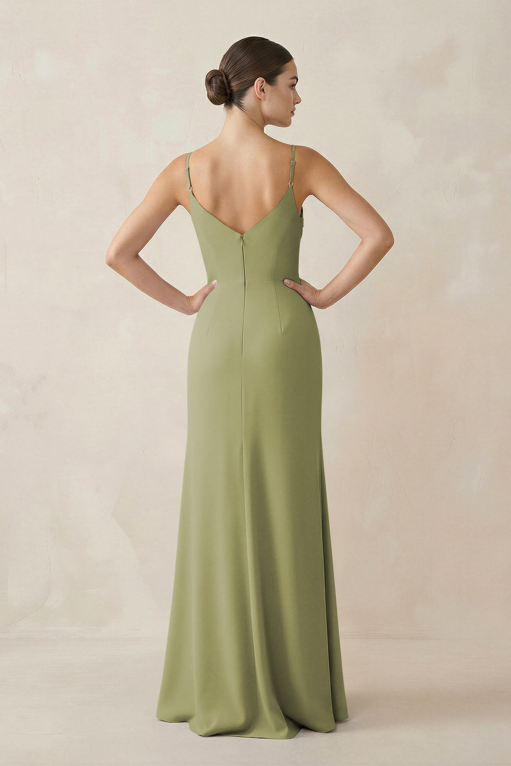 Ruched Sheath Spaghetti Strap Chiffon Bridesmaid Dress in Moss Green - KISS BRIDAL Bridesmaid Dresses