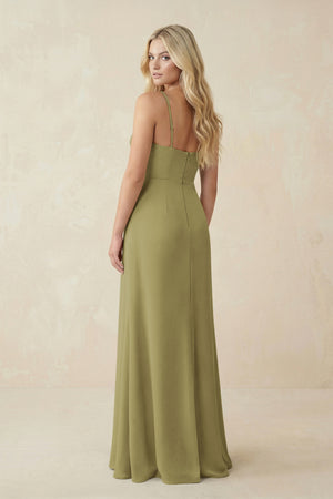 Ruched Sheath Spaghetti Strap Chiffon Bridesmaid Dress in Moss Green (2) | KISSBRIDAL