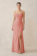 Ruched Sheath Spaghetti Strap Chiffon Bridesmaid Dress in Mulberry - SHE IS ME Bridesmaid Dresses