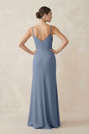 Ruched Sheath Spaghetti Strap Chiffon Bridesmaid Dress in Neptune - SHE IS ME Bridesmaid Dresses