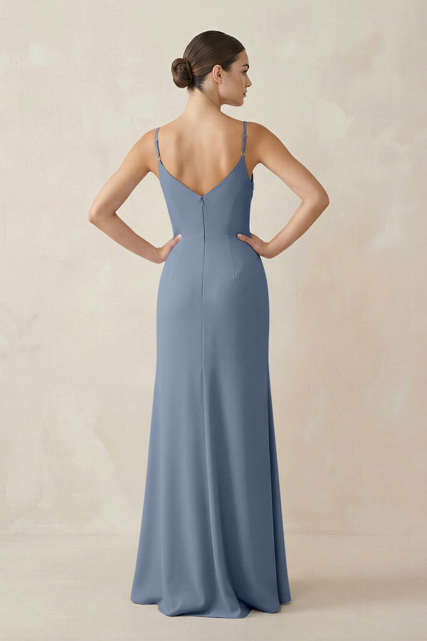 Ruched Sheath Spaghetti Strap Chiffon Bridesmaid Dress in Neptune - SHE IS ME Bridesmaid Dresses