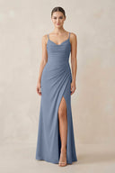 Ruched Sheath Spaghetti Strap Chiffon Bridesmaid Dress in Neptune - SHE IS ME Bridesmaid Dresses