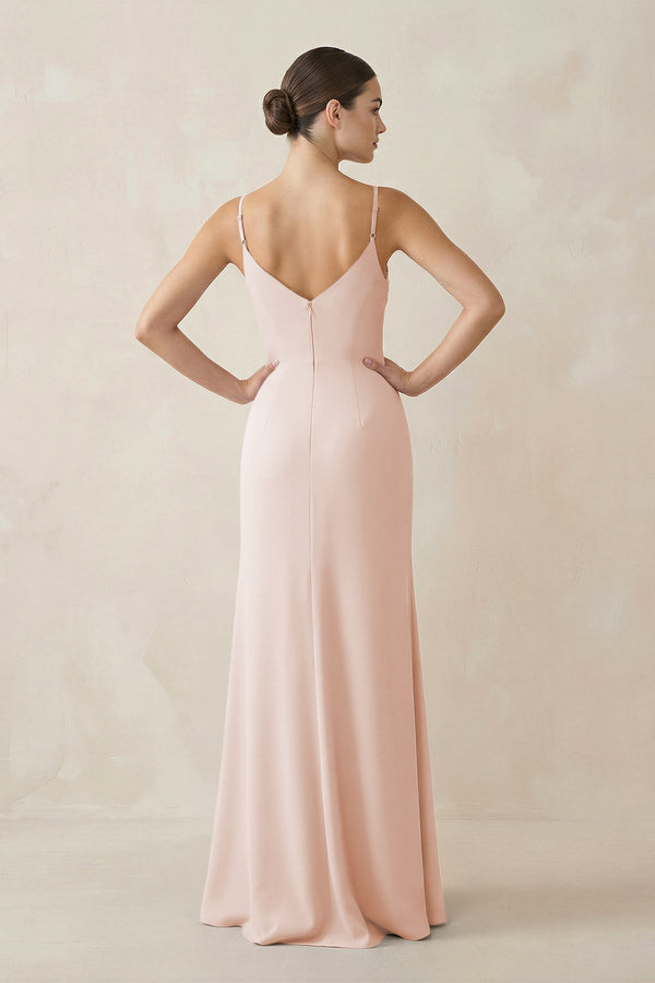 Ruched Sheath Spaghetti Strap Chiffon Bridesmaid Dress in Pale Blush - SHE IS ME Bridesmaid Dresses