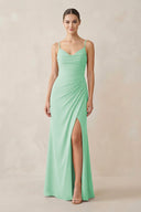 Ruched Sheath Spaghetti Strap Chiffon Bridesmaid Dress in Pale Pistachio - SHE IS ME Bridesmaid Dresses