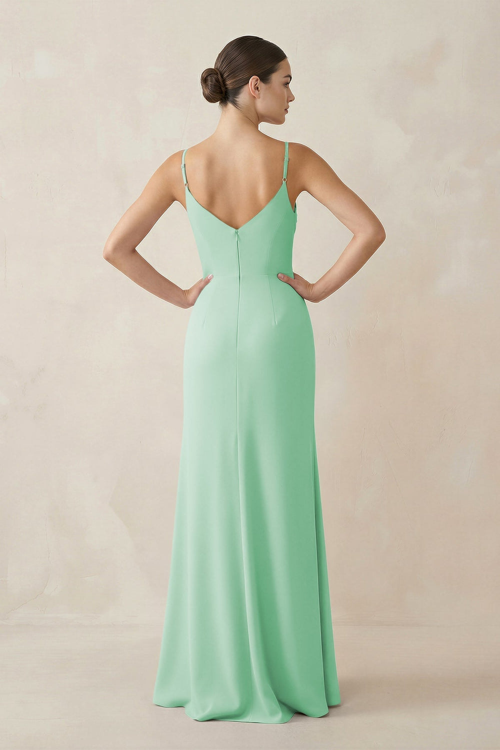 Ruched Sheath Spaghetti Strap Chiffon Bridesmaid Dress in Pale Pistachio - KISS BRIDAL Bridesmaid Dresses
