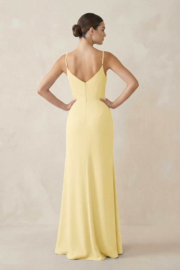 Ruched Sheath Spaghetti Strap Chiffon Bridesmaid Dress in Pastel Yellow - SHE IS ME Bridesmaid Dresses
