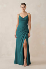 Ruched Sheath Spaghetti Strap Chiffon Bridesmaid Dress in Pine - KISS BRIDAL Bridesmaid Dresses
