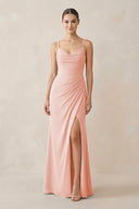 Ruched Sheath Spaghetti Strap Chiffon Bridesmaid Dress in Rose Petal - SHE IS ME Bridesmaid Dresses