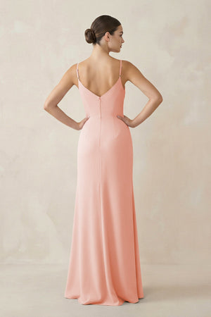 Ruched Sheath Spaghetti Strap Chiffon Bridesmaid Dress in Rose Petal - SHE IS ME Bridesmaid Dresses
