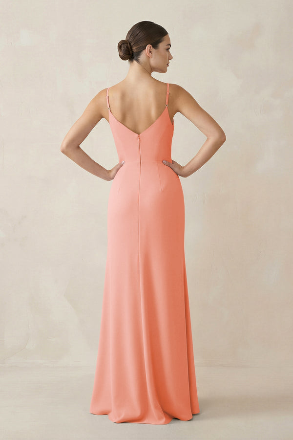 Ruched Sheath Spaghetti Strap Chiffon Bridesmaid Dress in Rosette - SHE IS ME Bridesmaid Dresses