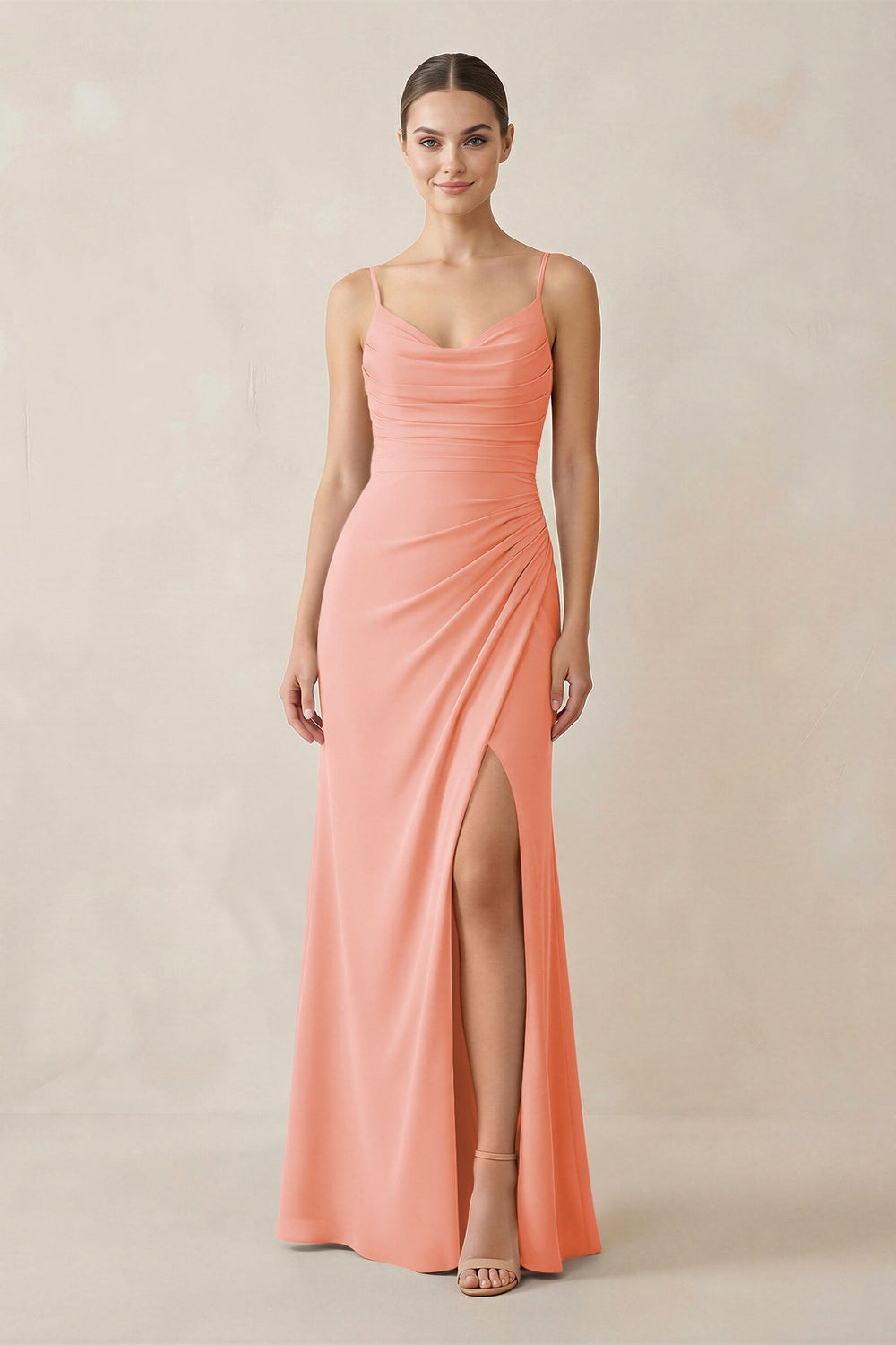 Ruched Sheath Spaghetti Strap Chiffon Bridesmaid Dress in Rosette - KISS BRIDAL Bridesmaid Dresses