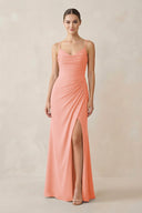 Ruched Sheath Spaghetti Strap Chiffon Bridesmaid Dress in Rosette - SHE IS ME Bridesmaid Dresses