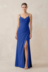 Ruched Sheath Spaghetti Strap Chiffon Bridesmaid Dress in Royal Blue - KISS BRIDAL Bridesmaid Dresses