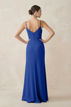 Ruched Sheath Spaghetti Strap Chiffon Bridesmaid Dress in Royal Blue - SHE IS ME Bridesmaid Dresses