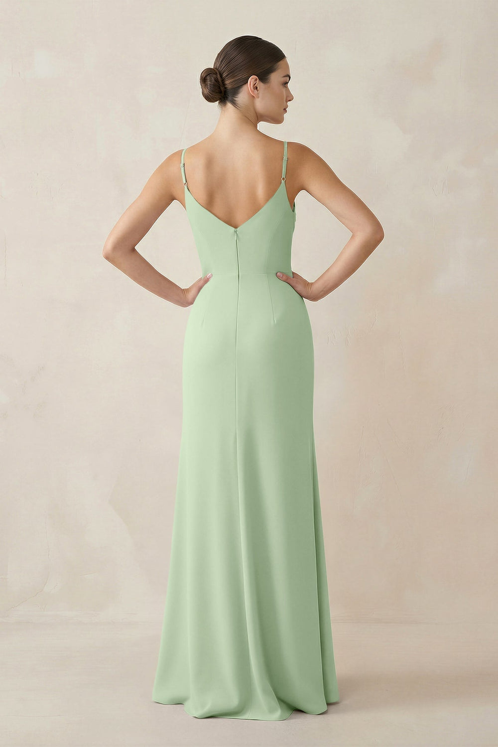 Ruched Sheath Spaghetti Strap Chiffon Bridesmaid Dress in Sage - KISS BRIDAL Bridesmaid Dresses