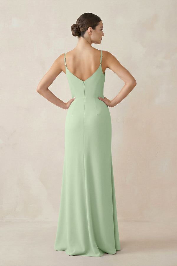 Ruched Sheath Spaghetti Strap Chiffon Bridesmaid Dress in Sage - SHE IS ME Bridesmaid Dresses