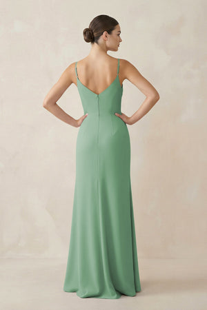 Ruched Sheath Spaghetti Strap Chiffon Bridesmaid Dress in Sea Glass - SHE IS ME Bridesmaid Dresses