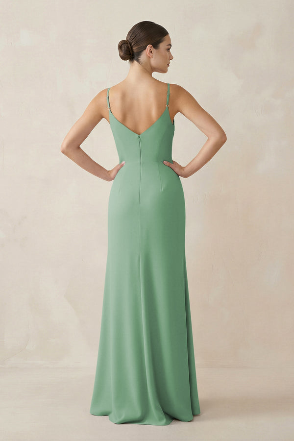 Ruched Sheath Spaghetti Strap Chiffon Bridesmaid Dress in Sea Glass - SHE IS ME Bridesmaid Dresses