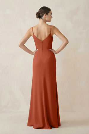 Ruched Sheath Spaghetti Strap Chiffon Bridesmaid Dress in Spice - SHE IS ME Bridesmaid Dresses