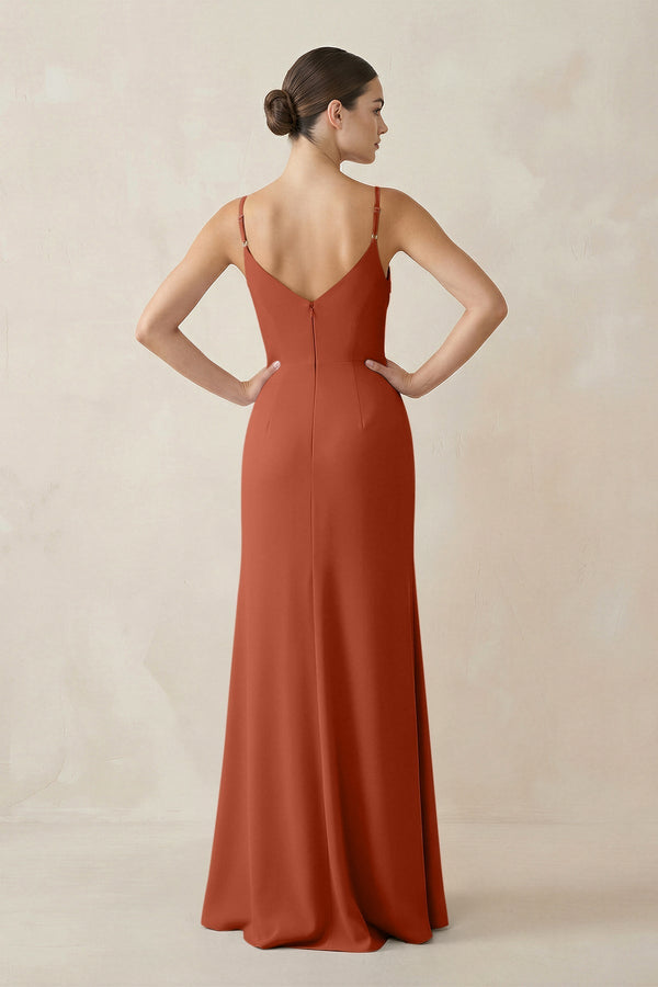 Ruched Sheath Spaghetti Strap Chiffon Bridesmaid Dress in Spice - SHE IS ME Bridesmaid Dresses