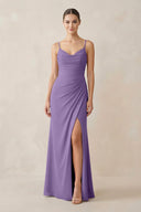 Ruched Sheath Spaghetti Strap Chiffon Bridesmaid Dress in Tahiti - SHE IS ME Bridesmaid Dresses