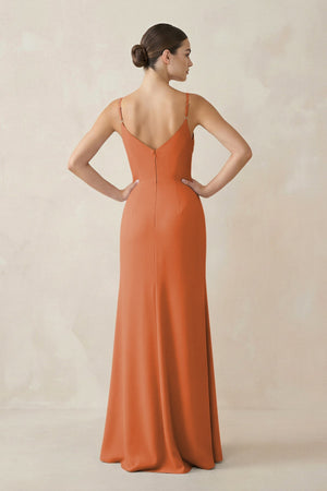 Ruched Sheath Spaghetti Strap Chiffon Bridesmaid Dress in Terracotta - SHE IS ME Bridesmaid Dresses