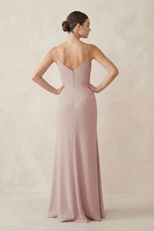 Ruched Sheath Spaghetti Strap Chiffon Bridesmaid Dress in Toffee (2) | KISSBRIDAL