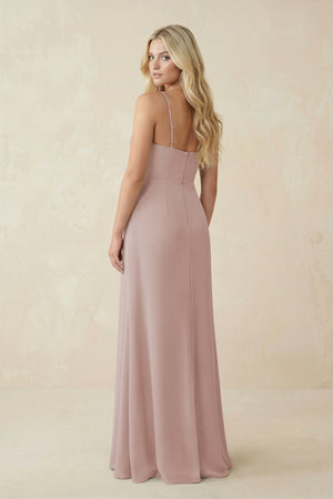Ruched Sheath Spaghetti Strap Chiffon Bridesmaid Dress in Toffee (2) | KISSBRIDAL