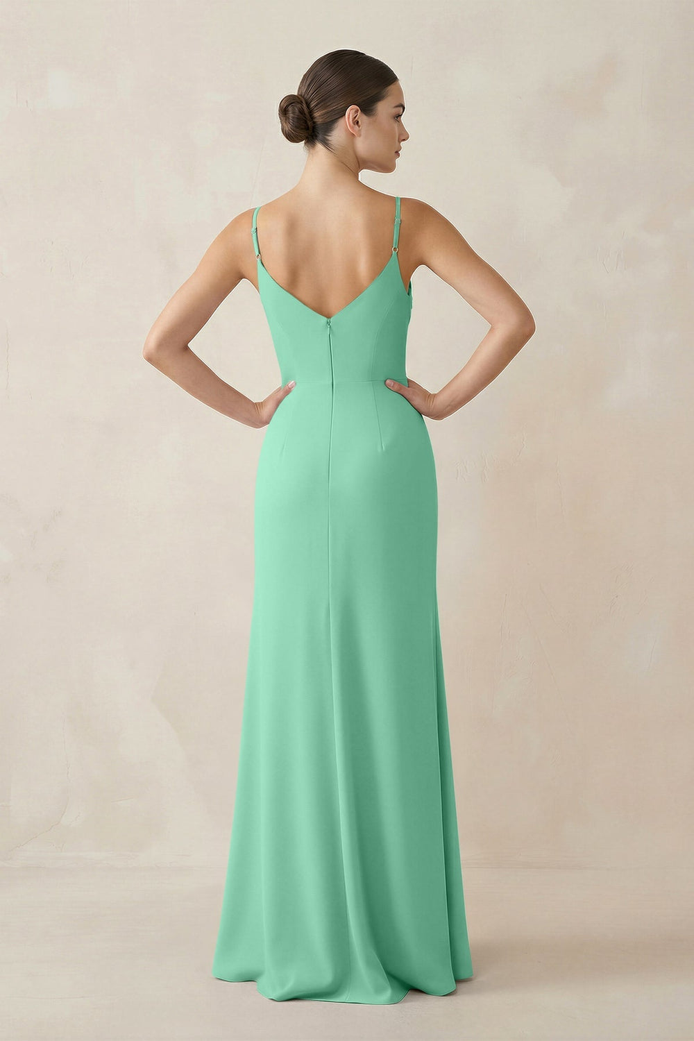 Ruched Sheath Spaghetti Strap Chiffon Bridesmaid Dress in Turquoise - KISS BRIDAL Bridesmaid Dresses