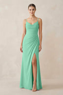 Ruched Sheath Spaghetti Strap Chiffon Bridesmaid Dress in Turquoise - SHE IS ME Bridesmaid Dresses