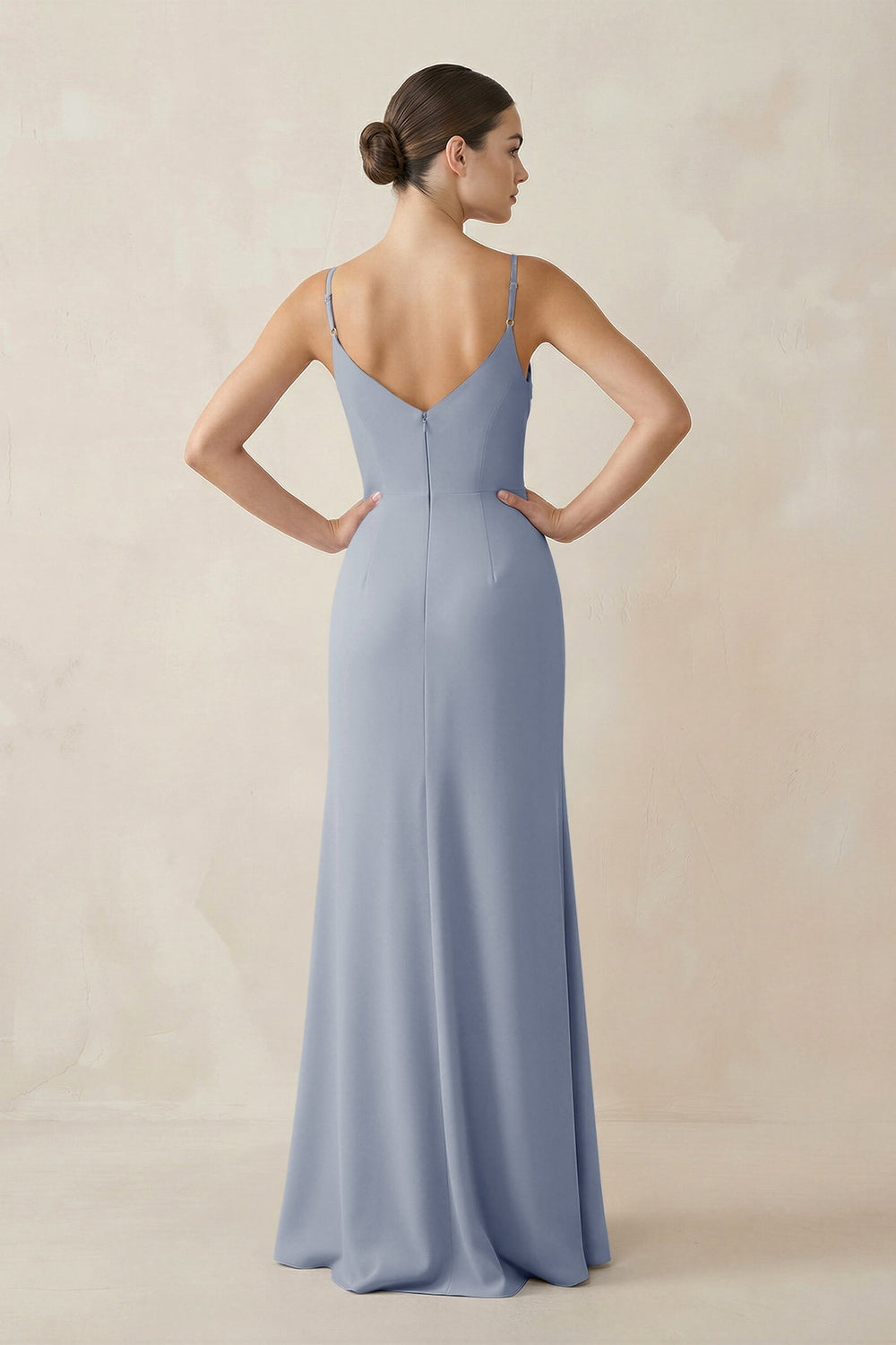 Ruched Sheath Spaghetti Strap Chiffon Bridesmaid Dress in Twilight - SHE IS ME Bridesmaid Dresses
