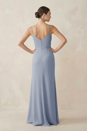 Ruched Sheath Spaghetti Strap Chiffon Bridesmaid Dress in Twilight - SHE IS ME Bridesmaid Dresses