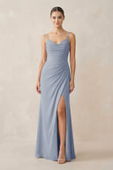 Ruched Sheath Spaghetti Strap Chiffon Bridesmaid Dress in Twilight - SHE IS ME Bridesmaid Dresses