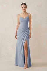 Ruched Sheath Spaghetti Strap Chiffon Bridesmaid Dress in Twilight - KISS BRIDAL Bridesmaid Dresses