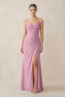 Ruched Sheath Spaghetti Strap Chiffon Bridesmaid Dress in Vintage Mauve - SHE IS ME Bridesmaid Dresses