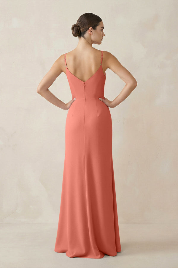Ruched Sheath Spaghetti Strap Chiffon Bridesmaid Dress in Wild Rose - SHE IS ME Bridesmaid Dresses