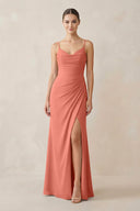Ruched Sheath Spaghetti Strap Chiffon Bridesmaid Dress in Wild Rose - SHE IS ME Bridesmaid Dresses