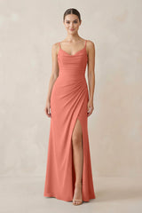 Ruched Sheath Spaghetti Strap Chiffon Bridesmaid Dress in Wild Rose - KISS BRIDAL Bridesmaid Dresses