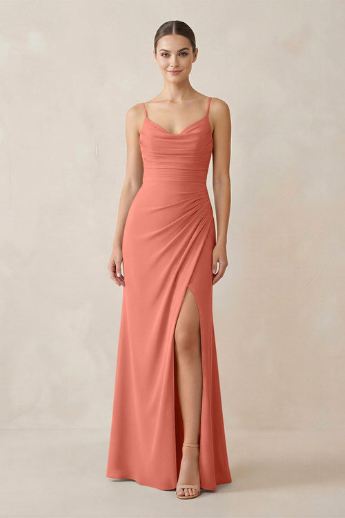 Ruched Sheath Spaghetti Strap Chiffon Bridesmaid Dress in Wild Rose - SHE IS ME Bridesmaid Dresses