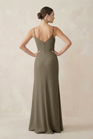 Ruched Sheath Spaghetti Strap Chiffon Bridesmaid Dress in Willow Green - SHE IS ME Bridesmaid Dresses