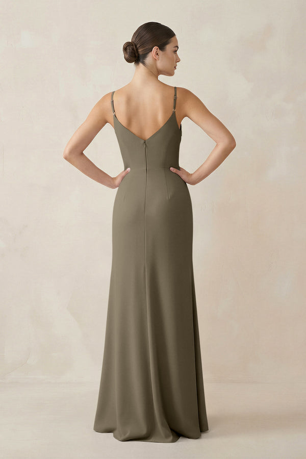 Ruched Sheath Spaghetti Strap Chiffon Bridesmaid Dress in Willow Green - SHE IS ME Bridesmaid Dresses