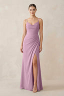 Ruched Sheath Spaghetti Strap Chiffon Bridesmaid Dress in Wisteria - SHE IS ME Bridesmaid Dresses