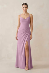 Ruched Sheath Spaghetti Strap Chiffon Bridesmaid Dress in Wisteria - KISS BRIDAL Bridesmaid Dresses
