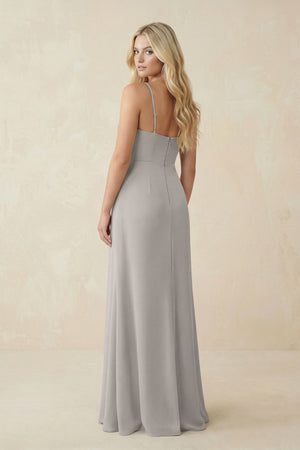 Ruched Sheath Spaghetti Strap Chiffon Bridesmaid Dress in Silver - SHE IS ME BRIDESMAID DRESSES