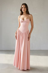 Ruched Spaghetti Straps Maxi Dress in Pink - KISS BRIDAL
