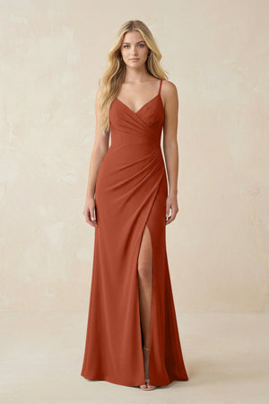 Ruched Sheath Spaghetti Strap Chiffon Bridesmaid Dress in Spice - SHE IS ME BRIDESMAID DRESSES