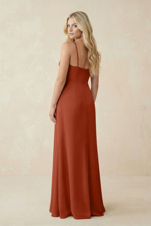 Ruched Sheath Spaghetti Strap Chiffon Bridesmaid Dress in Spice - SHE IS ME BRIDESMAID DRESSES