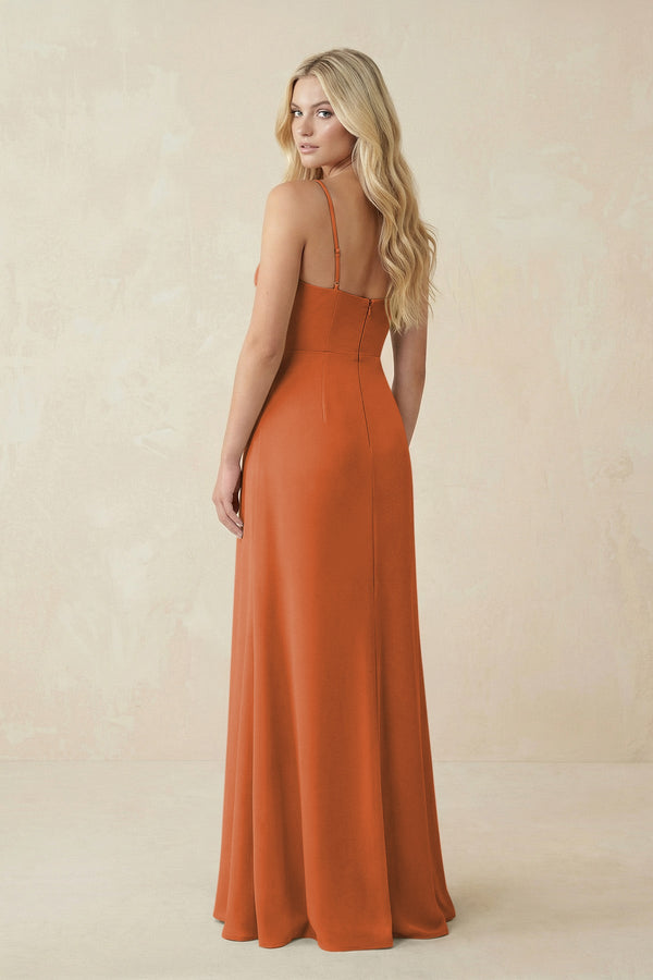 Ruched Sheath Spaghetti Strap Chiffon Bridesmaid Dress in Terracotta - SHE IS ME BRIDESMAID DRESSES