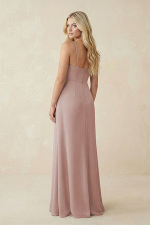 Ruched Sheath Spaghetti Strap Chiffon Bridesmaid Dress in Toffee - SHE IS ME BRIDESMAID DRESSES